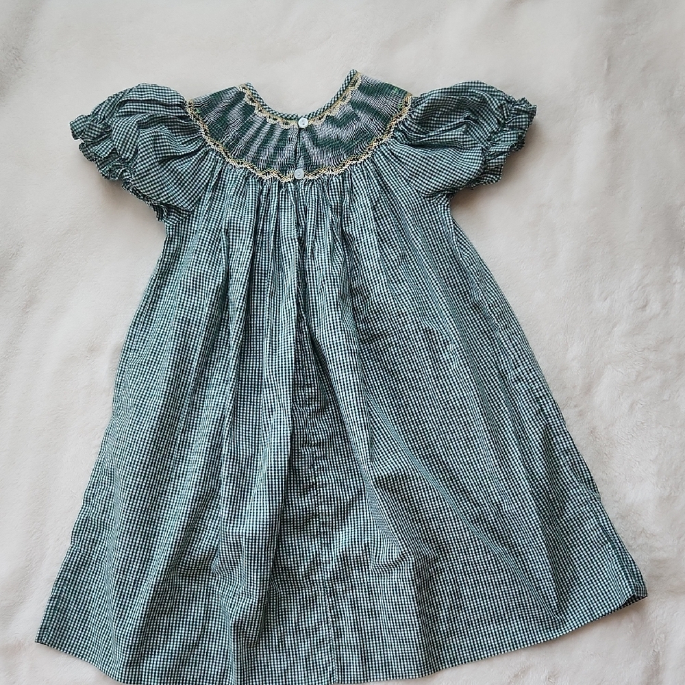 Rosalina Collections Green Gingham Smocked Dress With Chicken Embroidery, SZ 2T - Picture 6 of 7